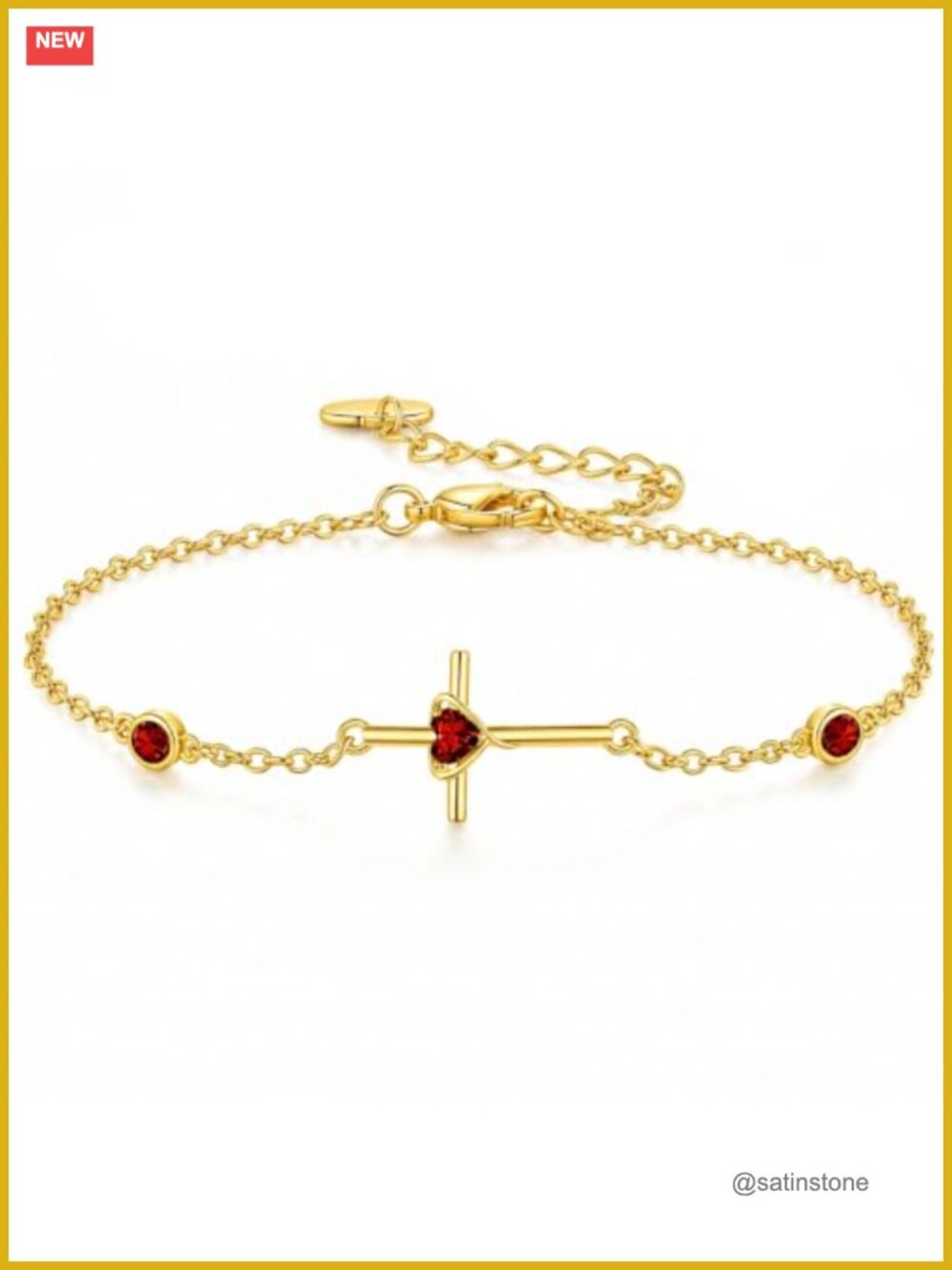 18K Gold Cross Birthstone Bracelet Women Adjustable Garnet